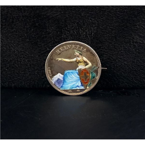 French Enamel Silver Coin Brooch