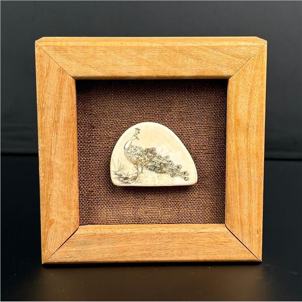 Alaskan Inuit Eskimo Scrimshaw Ivory Peacock