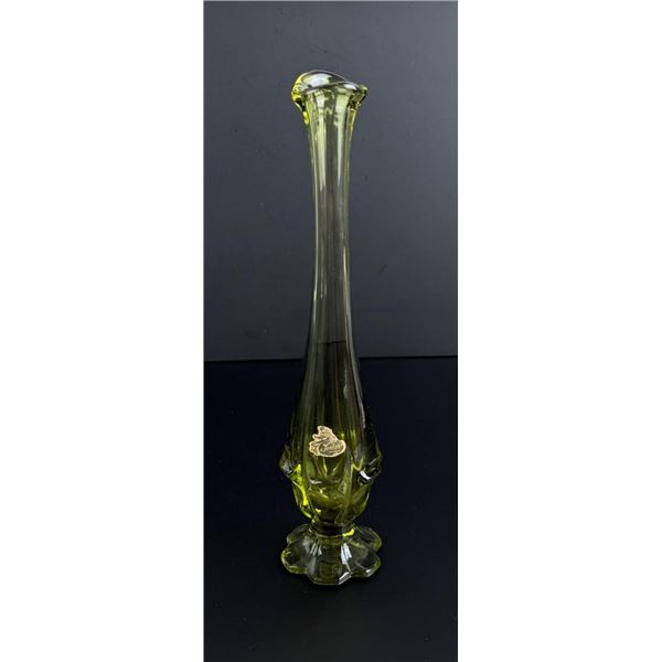 Fenton Valencia Green Carnival Glass Swung Vase