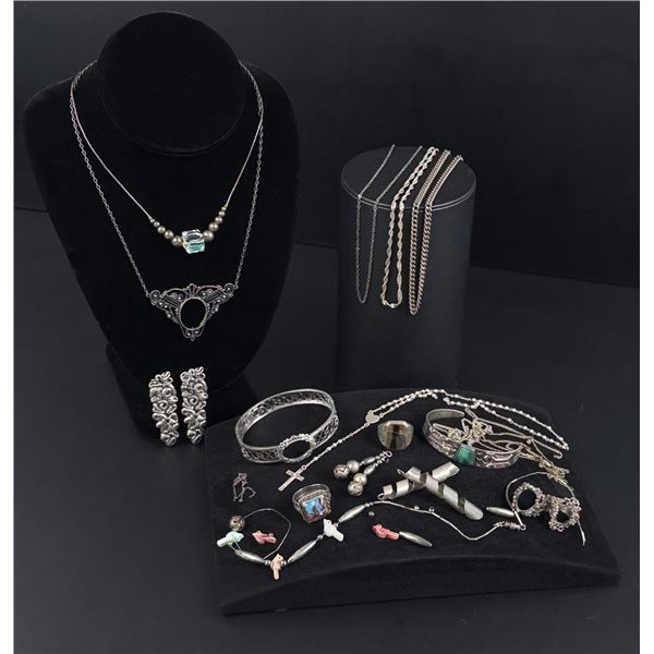 Large Collection of Sterling Silver Jewelry