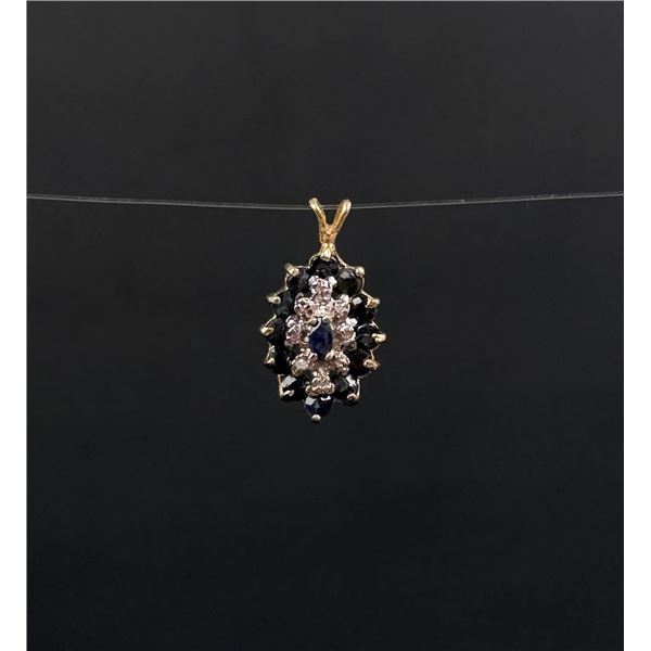 14K Gold Diamond and Sapphire Pendant