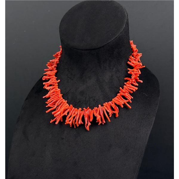 Navajo Branch Coral Sterling Silver Necklace