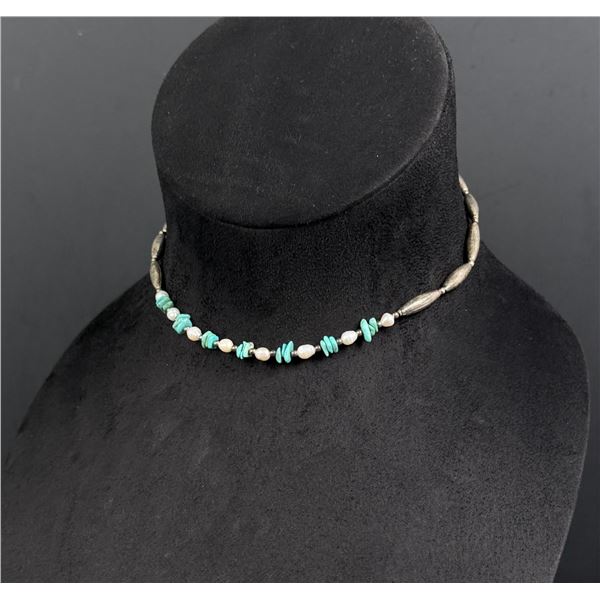 Navajo Sterling Turquoise Bench Bead Necklace