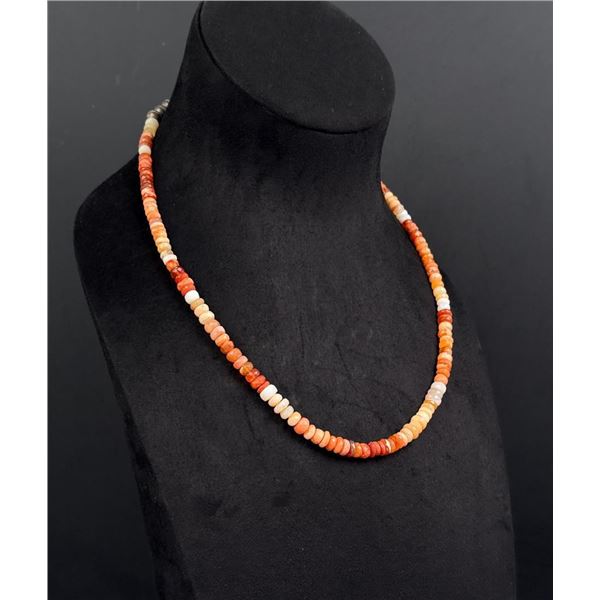 Navajo Coral Spiny Oyster Sterling Heishi Necklace