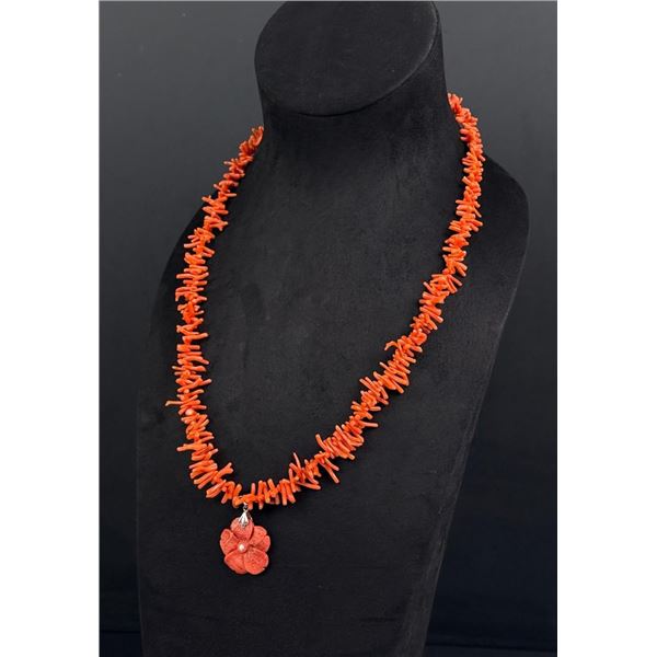 Navajo Branch Coral Sterling Silver Necklace