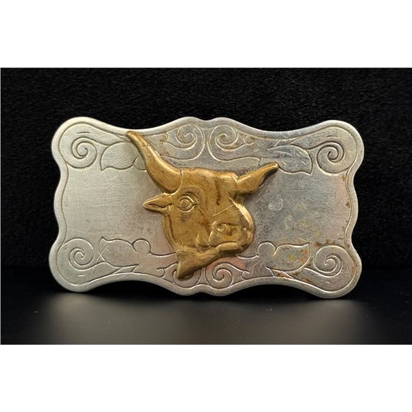 Nickel Silver Cowboy Steer Head Belt Buckle