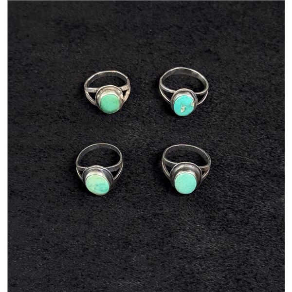 Group of Navajo Turquoise Sterling Childrens Rings