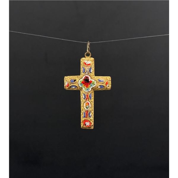 Italian Micro Mosaic Cross Pendant