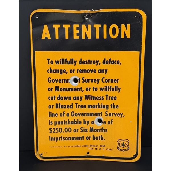 USFS US Forest Service Survey Marker Sign