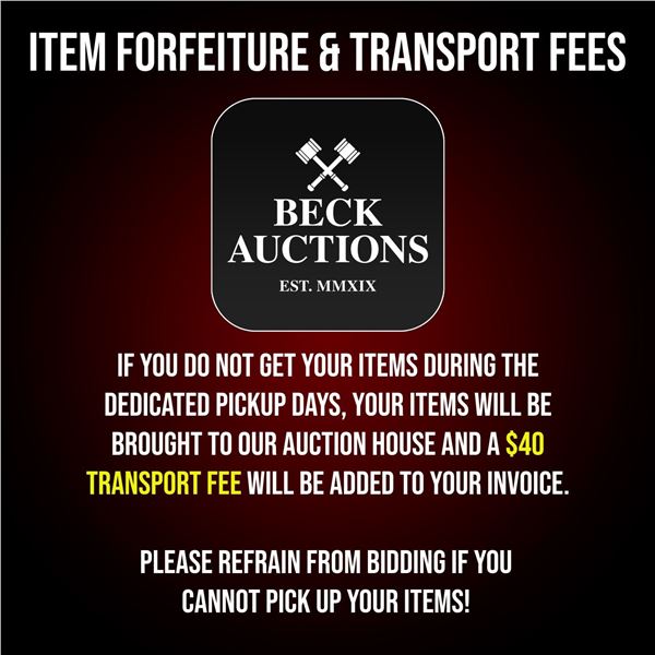 Item Forfeiture & Transport, Shipping, Delivery Fees & Conditions