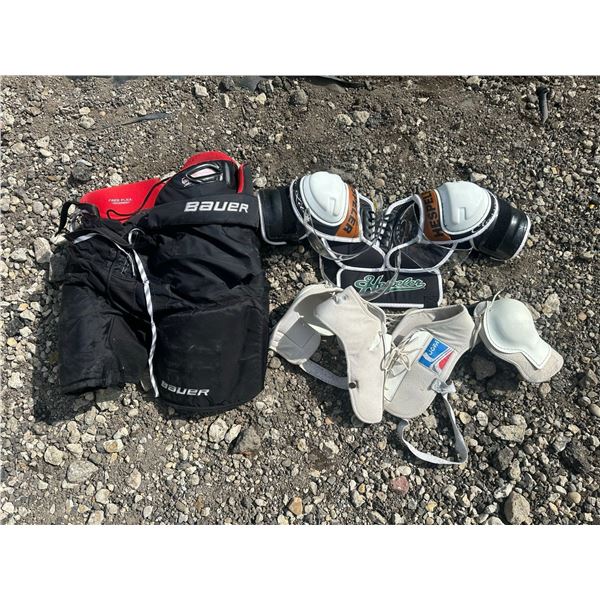 Hockey Protective Gear Lot: Bauer Pants, Hespeler Shoulder Pads, Jofa, TECH/Oakley Visors