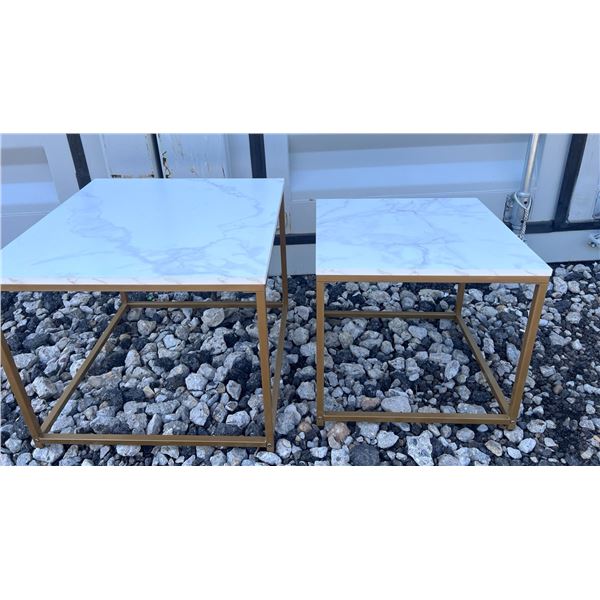 2 Marble-Look Square Nesting Tables With Gold Tone Frames