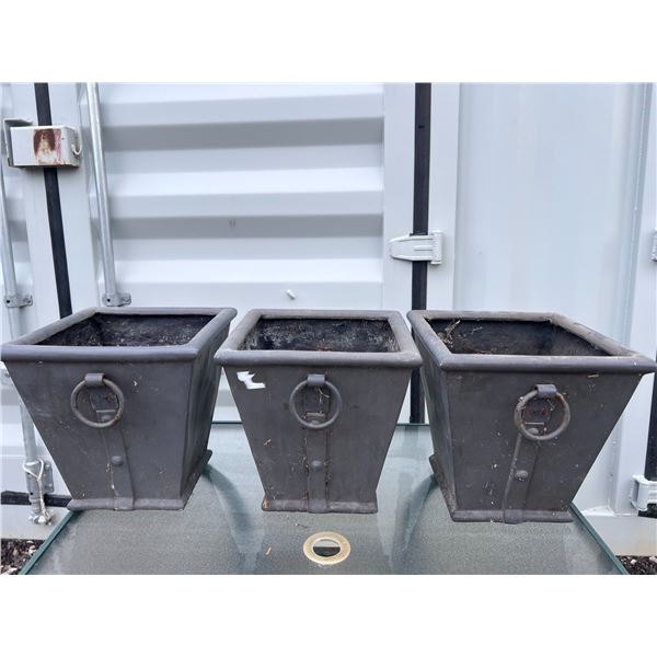3 Square Black Metal Planters with Ring Detail