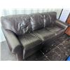 Image 1 : Brown Leather Three-Seater Sofa With Rolled Arms
