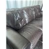 Image 2 : Brown Leather Three-Seater Sofa With Rolled Arms