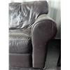 Image 4 : Brown Leather Three-Seater Sofa With Rolled Arms