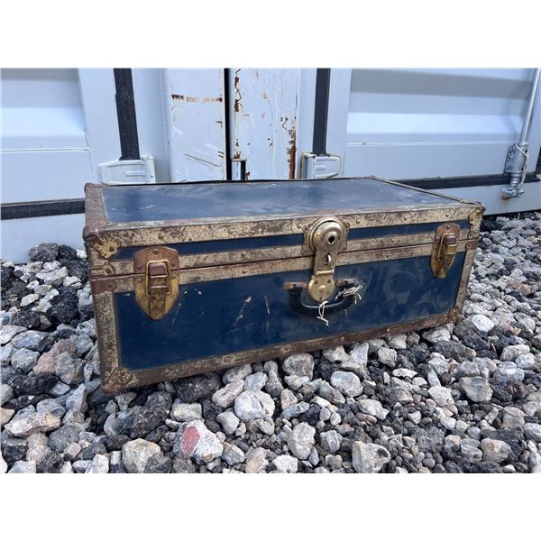 Blue Metal Trunk With Brass Accents, Great Canadian Van Lines