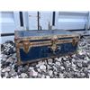 Image 1 : Blue Metal Trunk With Brass Accents, Great Canadian Van Lines