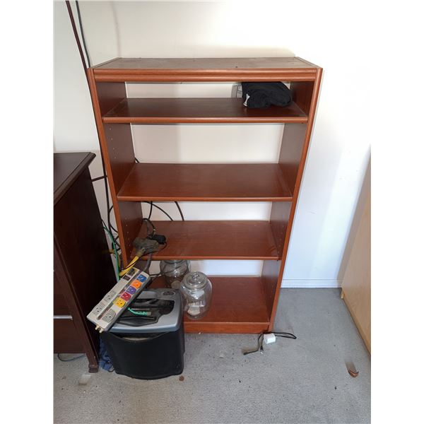 Four-Shelf Wood Bookcase, Brown Finish, 36"W x 45"H