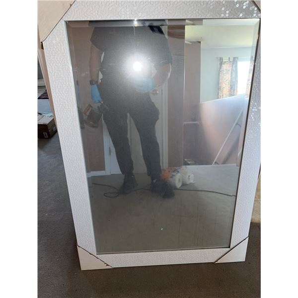Rectangular Wall Mirror with White Textured Frame 36" x 28"