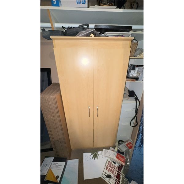 Light Maple Finish Two-Door Storage Cabinet 31x16x53 Inches