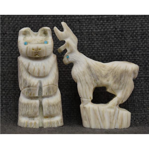 TWO ZUNI ANTLER FETISHES (ALVERT LAMY)