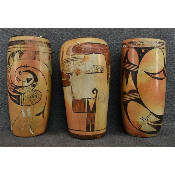 THREE HOPI POTTERY CYLINDERS