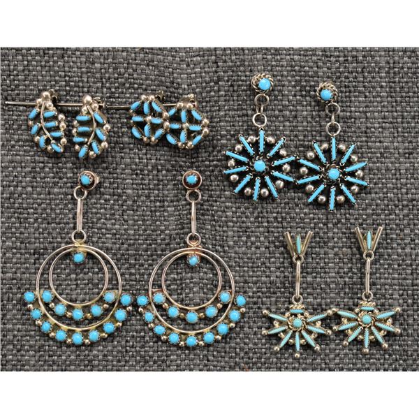 FIVE PAIRS OF NAVAJO/ZUNI EARRINGS