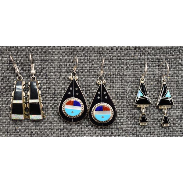 NAVAJO AND ZUNI EARRINGS (LEAGUS AHIYITE, KENNETH BITSIE, SF)