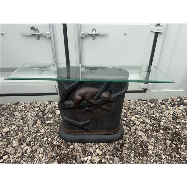 Resin American Black Bear Side Table with Glass Top, 52” x 16”