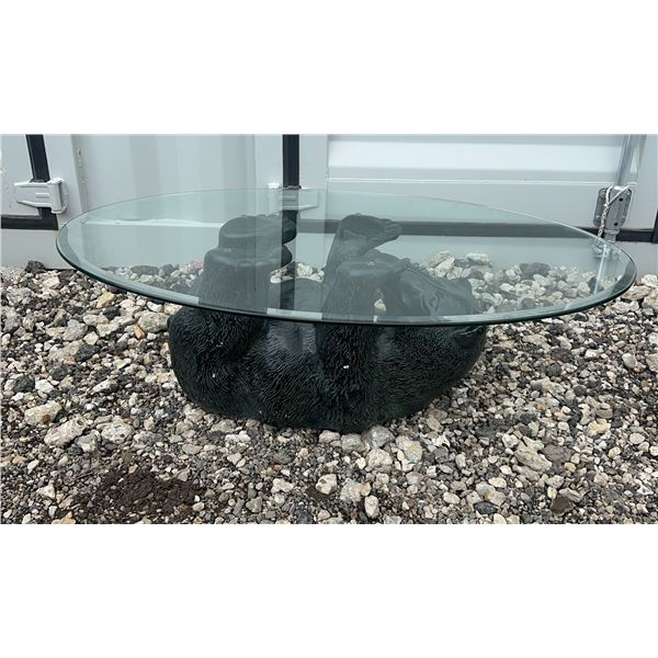 Resin American Black Bear Cub Coffee Table With Glass Top 45” x 32”