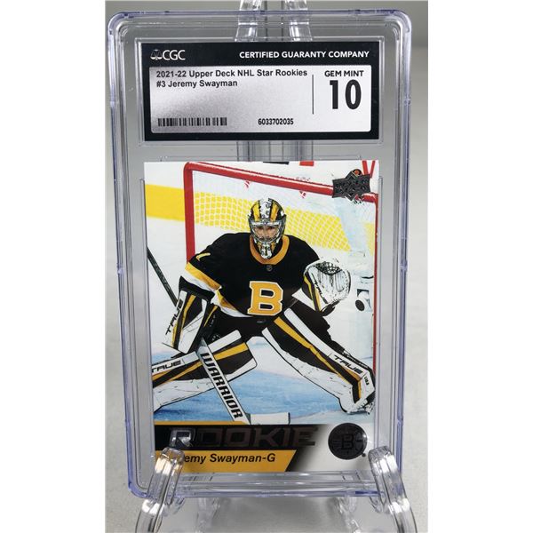 2021-22 UD Jeremy Swayman Rookie CGC 10 - Bruins