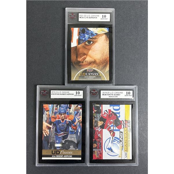 UD Canvas Hockey GEM 10 GRADED LOT x3 - Sorokin, Hopkins, Gusev