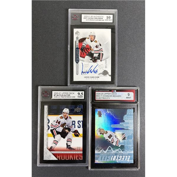 Blackhawks GRADED Lot x3 - Bedard, Suter, Carlsson