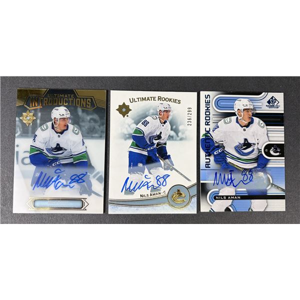 Nils Aman AUTOGRAPH Lot x3 - Canucks