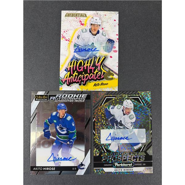 Akito Hirose AUTOGRAPH Lot x3 - Canucks