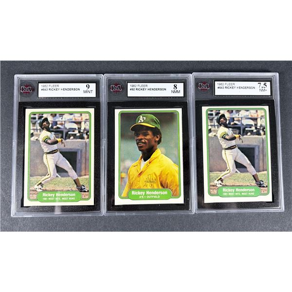 Rickey Henderson 1982 Fleer GRADED Lot x3 - Athletics
