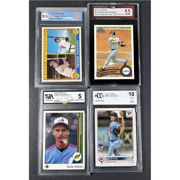 Baseball Graded LOT x4 - Reggie Jackson, Randy Johnson