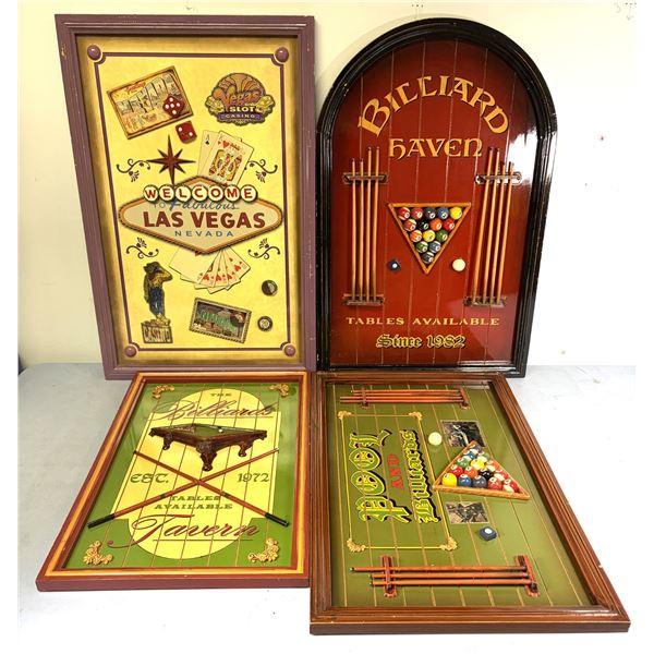 Pool Billiards Room WOOD Signs x4