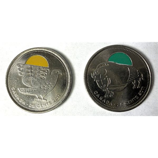 Canadian COLOR Quarters x2 - 2011 Buffalo & Eagle