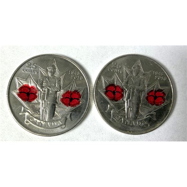 Canadian COLOR Quarters x2 - 2010 Poppies
