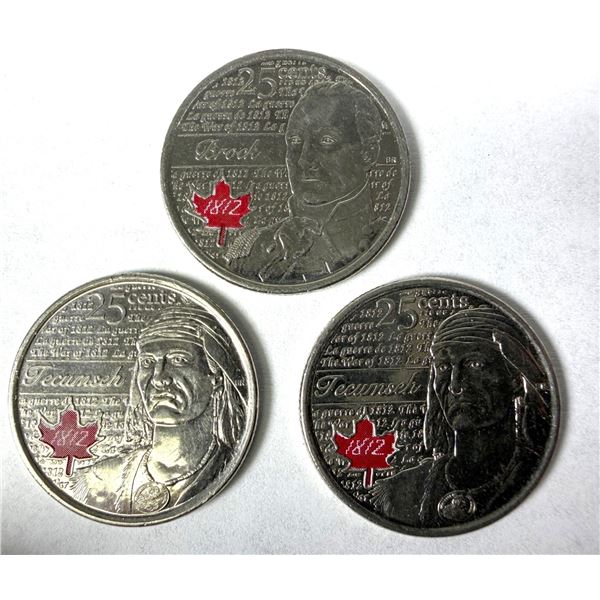 Canadian COLOR Quarters x3 - 2012 Brock & Tecumseh