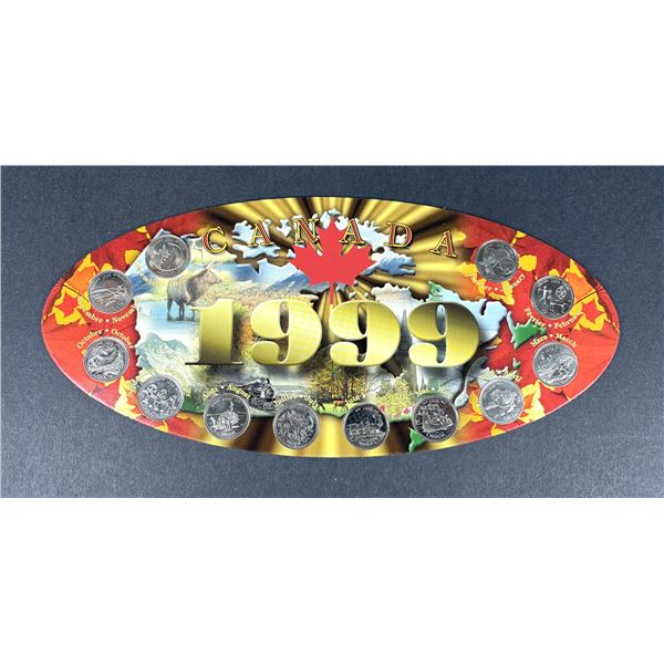 1999 Canadian Quarter Coin Board - 12 Coins