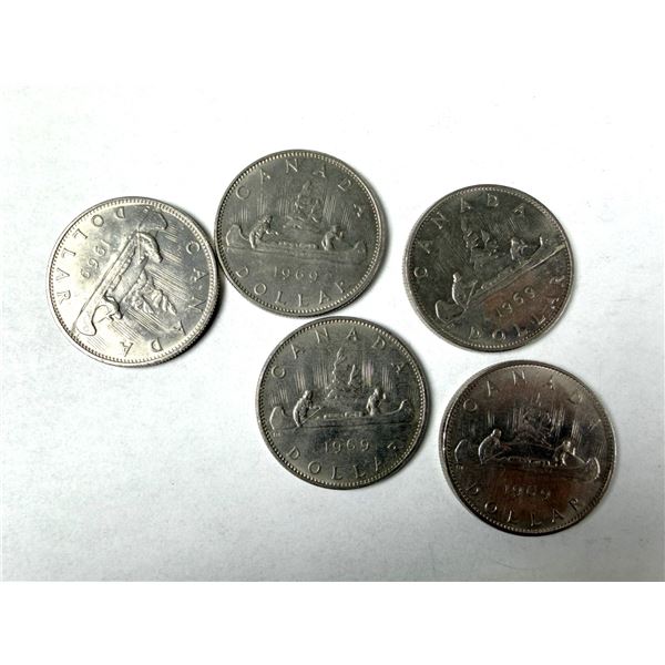 1969 Canadian 1 Dollar Voyageur COIN Lot x5