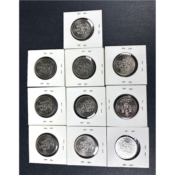 1994 ERROR Canadian Quarter Lot x10 - Dot Behind G