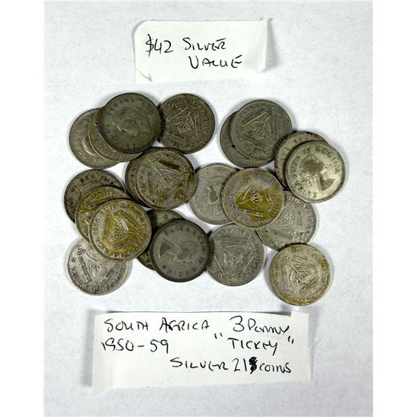 South Africa SILVER 3 Penny Tickey Coins x21