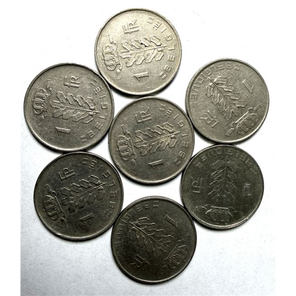 1950-51 Belgian 1 Franc Coins x7