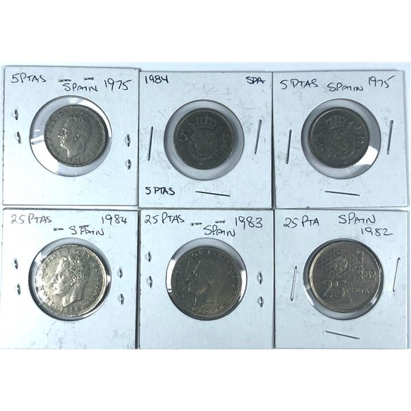 Spain Pesetas Coin LOT x6 - 1975 to 1984