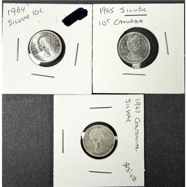 Silver Canadian DIME Lot x3 - 1964-1967