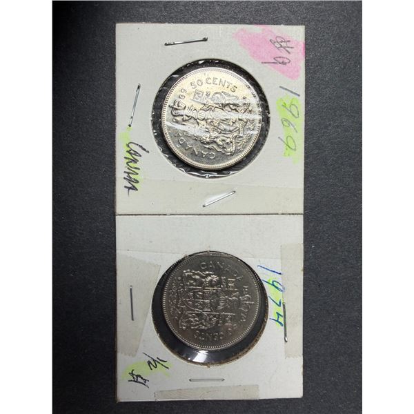 Canadian 50 Cent Coins x2 - 1969 & 1974